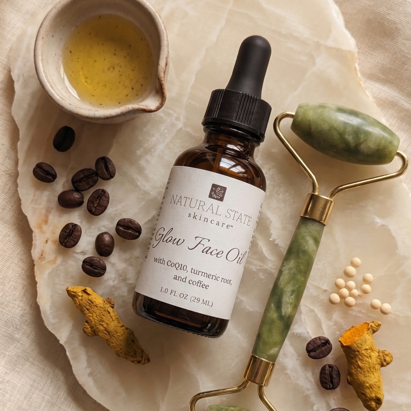 Facial Oil | Herbal Glow Face Oil with CoQ10, Turmeric, and Green Coffee Bean Oil