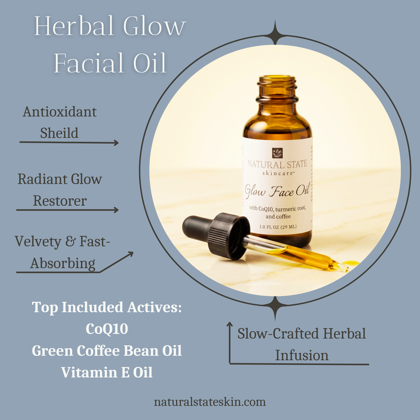Facial Oil | Herbal Glow Face Oil with CoQ10, Turmeric, and Green Coffee Bean Oil